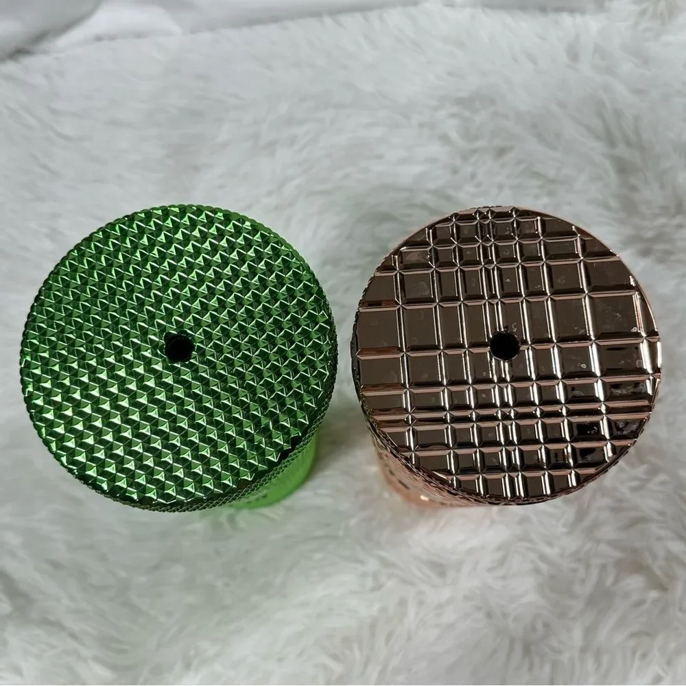 Starbucks 2 Studded Tumbler Cold Cup 24oz Rose Gold And Metallic Green. NO STRAW